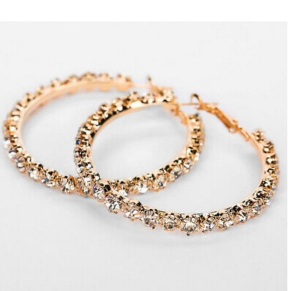 New 18k gold plated diamond hoop earrings - Picture 2 of 3